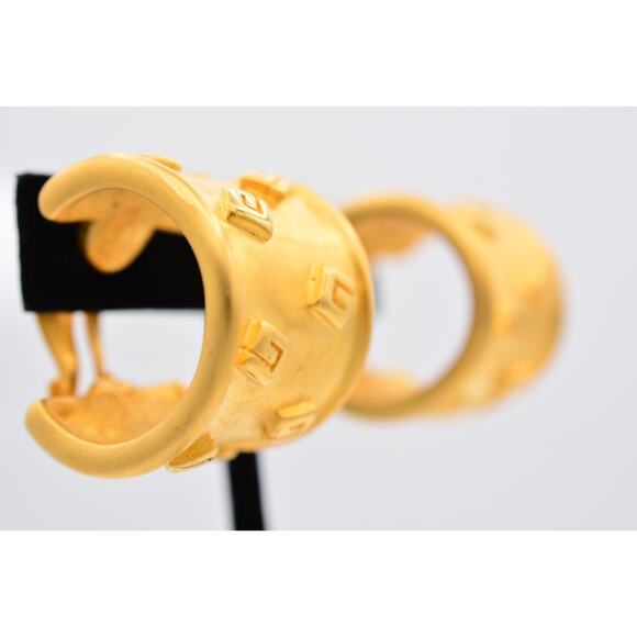 Givenchy Vintage Logo Clip On Earrings Chunky Brushed Gold Signed NOS 1980s Bin7 - Picture 4 of 12